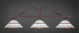 Scroll 3 Light Billiard Light Shown In Dark Granite Finish With 14" White Marble Glass