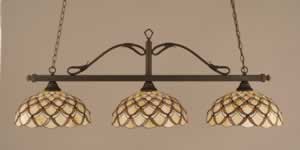 Scroll 3 Light Billiard Light Shown In Dark Granite Finish With 14" White Alabaster Glass