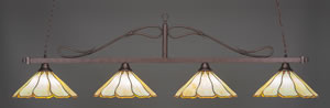 Scroll 4 Light Billiard Light Shown In Bronze Finish With 16" Honey & Brown Flair Tiffany Glass