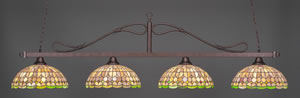 Scroll 4 Light Bar Shown In Bronze Finish With 15" Rosetta Tiffany Glass