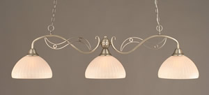 Jazz 3 Light Billiard Light Shown In Brushed Nickel Finish With 14" Rosetta Pumpkin Glass