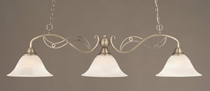 Jazz 3 Light Billiard Light Shown In Brushed Nickel Finish With 14" White Alabaster Glass