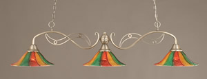 Jazz 3 Light Billiard Light Shown In Brushed Nickel Finish With 14" Mardi Gras Glass