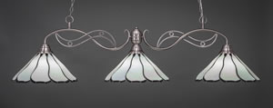 Jazz 3 Light Billiard Light Shown In Brushed Nickel Finish With 16" Pearl & Black Flair Tiffany Glass