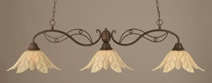 Jazz 3 Light Billiard Light Shown In Bronze Finish With 16" Vanilla Leaf Glass