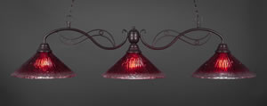 Jazz 3 Light Billiard Light Shown In Bronze Finish With 16" Raspberry Crystal Glass