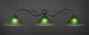 Jazz 3 Light Billiard Light Shown In Bronze Finish With 16" Kiwi Green Crystal Glass