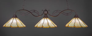 Jazz 3 Light Billiard Light Shown In Bronze Finish With 16" Honey & Brown Flair Tiffany Glass