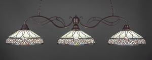 Jazz 3 Light Billiard Light Shown In Bronze Finish With 16" Royal Merlot Tiffany Glass