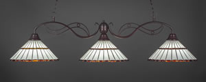 Jazz 3 Light Billiard Light Shown In Bronze Finish With 15.5" Honey Glass And Amber Brown Jewels Tiffany Glass