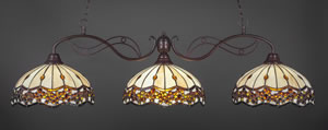 Jazz 3 Light Billiard Light Shown In Bronze Finish With 16" Roman Jewel Tiffany Glass