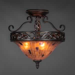 Eleganté Semi-Flush With 3 Bulbs Shown In Dark Granite Finish With 12" Penshell Resin Shade