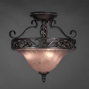 Eleganté Semi-Flush With 3 Bulbs Shown In Dark Granite Finish With Amber Crystal Glass