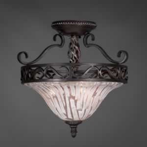 Eleganté Semi-Flush With 3 Bulbs Shown In Dark Granite Finish With Italian Ice Glass