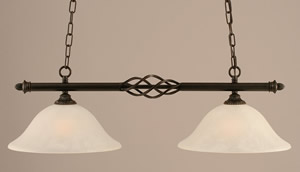 Eleganté 2 Light Island Light Shown In Dark Granite Finish With 12" White Marble Glass