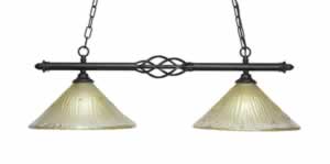 Eleganté 2 Light Island Light Shown In Dark Granite Finish With 12" Amber Crystal Glass