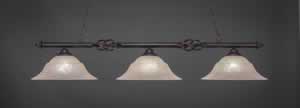 Eleganté 3 Light Billiard Light Shown In Dark Granite Finish With 16" Amber Marble Glass