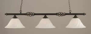 Eleganté 3 Light Billiard Light Shown In Dark Granite Finish With 14" White Alabaster Swirl Glass