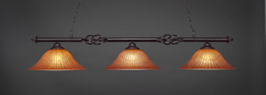 Eleganté 3 Light Billiard Light Shown In Dark Granite Finish With 16" Tiger Glass