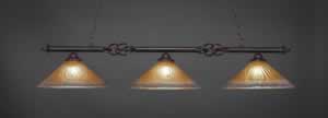 Eleganté 3 Light Billiard Light Shown In Dark Granite Finish With 16" Amber Crystal Glass