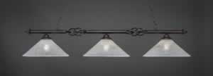 Eleganté 3 Light Billiard Light Shown In Dark Granite Finish With 16" Gold Ice Glass