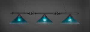 Eleganté 3 Light Billiard Light Shown In Dark Granite Finish With 16" Teal Crystal Glass