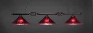 Eleganté 3 Light Billiard Light Shown In Dark Granite Finish With 16" Raspberry Crystal Glass