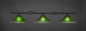 Eleganté 3 Light Billiard Light Shown In Dark Granite Finish With 16" Kiwi Green Crystal Glass