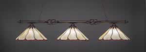 Eleganté 3 Light Billiard Light Shown In Dark Granite Finish With 16" Honey And Burgundy Flair Tiffany Glass