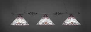 Eleganté 3 Light Billiard Light Shown In Dark Granite Finish With 15" Purple Sunray Tiffany Glass