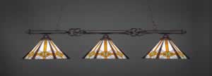 Eleganté 3 Light Billiard Light Shown In Dark Granite Finish With 16" Hampton Tiffany Glass