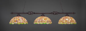 Eleganté 3 Light Billiard Light Shown In Dark Granite Finish With 15" Rosetta Tiffany Glass