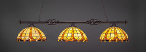 Eleganté 3 Light Billiard Light Shown In Dark Granite Finish With 14.5" Butterscotch Tiffany Glass