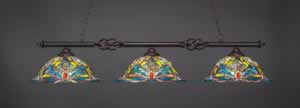 Eleganté 3 Light Billiard Light Shown In Dark Granite Finish With 19" Kaleidoscope Tiffany Glass