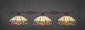 Eleganté 3 Light Billiard Light Shown In Dark Granite Finish With 16" Roman Jewel Tiffany Glass