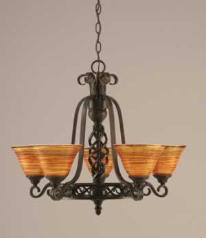 Eleganté 5 Light Chandelier Shown In Dark Granite Finish With 7" Firré Saturn Glass