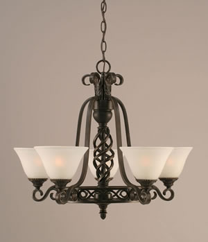 Eleganté 5 Light Chandelier Shown In Dark Granite Finish With 7" White Marble Glass