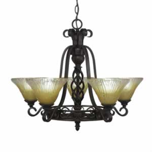 Eleganté 5 Light Chandelier Shown In Dark Granite Finish With 7" Amber Crystal Glass