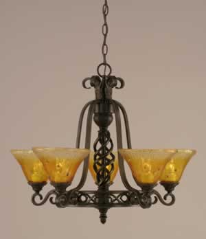Eleganté 5 Light Chandelier Shown In Dark Granite Finish With 7" Gold Champagne Crystal Glass