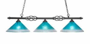 Eleganté 3 Light Island Light With 12" Teal Crystal Glass