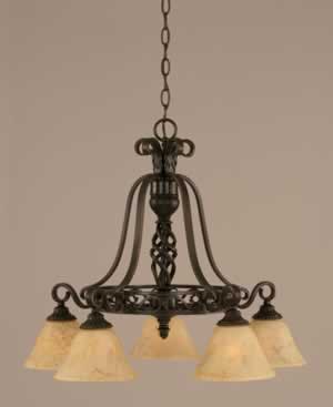 Eleganté 5 Light Chandelier Shown In Dark Granite Finish With 7" Italian Marble Glass