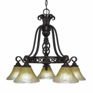 Eleganté 5 Light Chandelier Shown In Dark Granite Finish With 7" Amber Crystal Glass