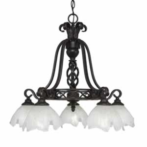 Eleganté 5 Light Chandelier Shown In Dark Granite Finish With 7" Gold Ice Glass