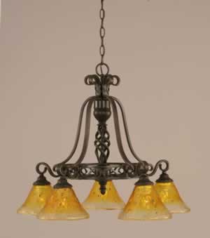 Eleganté 5 Light Chandelier Shown In Dark Granite Finish With 7" Gold Champagne Crystal Glass