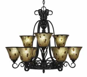 Eleganté 9 Light Chandelier Shown In Dark Granite Finish With 7" Penshell Resin Shade