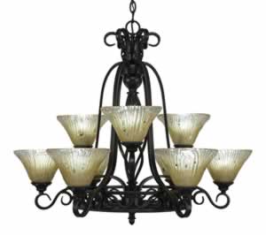 Eleganté 9 Light Chandelier Shown In Dark Granite Finish With 7" Amber Crystal Glass