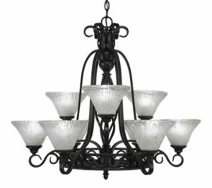 Eleganté 9 Light Chandelier Shown In Dark Granite Finish With 7" Frosted Crystal Glass