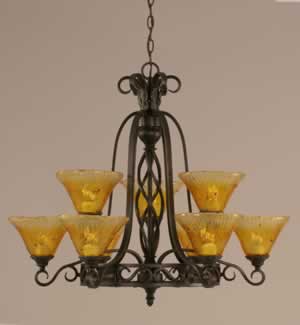 Eleganté 9 Light Chandelier Shown In Dark Granite Finish With 7" Gold Champagne Crystal Glass