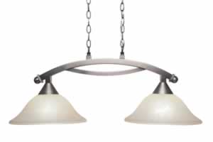 Bow 2 Light Island Light Shown In Brushed Nickel Finish With 12" Amber Marble Glass