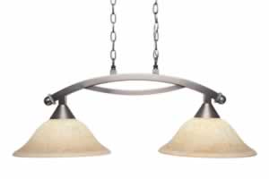 Bow 2 Light Island Light Shown In Brushed Nickel Finish With 12" Italian Marble Glass